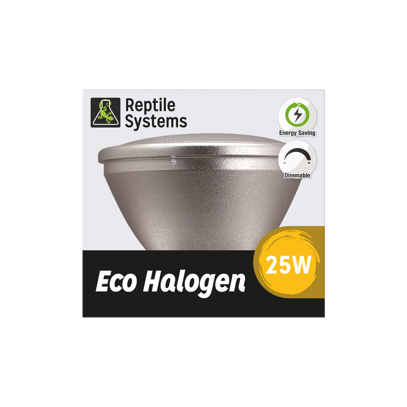 REPTILE SYSTEMS Eco Halogen Lamp - White, Dimmable Basking Light for Reptiles, Efficient Heating and Reusable Reflector Unit - Replace Only Inner Bulb When Needed!