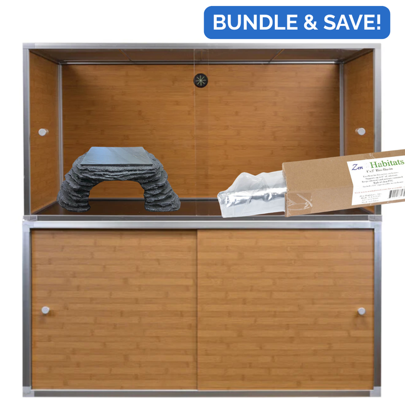 Naturalistic/Bio-Active Bundle: 4'x2'x2' Reptile Enclosure + Cabinet Stand + Bio-Basin + Zen Cave