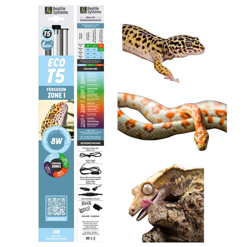 REPTILE SYSTEMS Eco T5 High-Output Linear UVB Lighting Combo Kit, Hood Fixture and T5HO Bulb, Reflector Lamp for Ferguson Zones 1-3