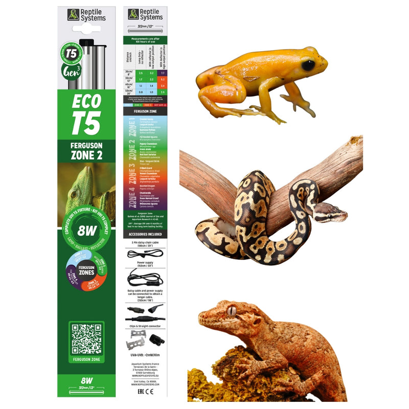 REPTILE SYSTEMS Eco T5 High-Output Linear UVB Lighting Combo Kit, Hood Fixture and T5HO Bulb, Reflector Lamp for Ferguson Zones 1-3